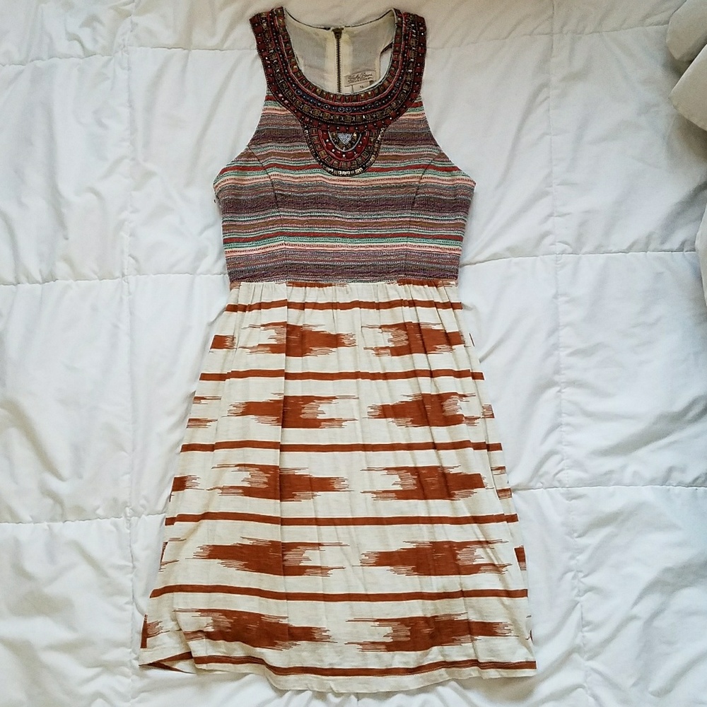 Lucky Brand Boho Beaded Textured Dress
